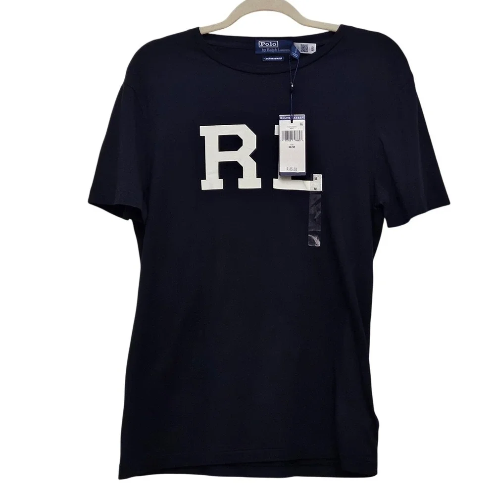 Polo Ralph Lauren T-Shirt Mens Medium Navy RL‎ Graphic Custom Slim Fit Casual